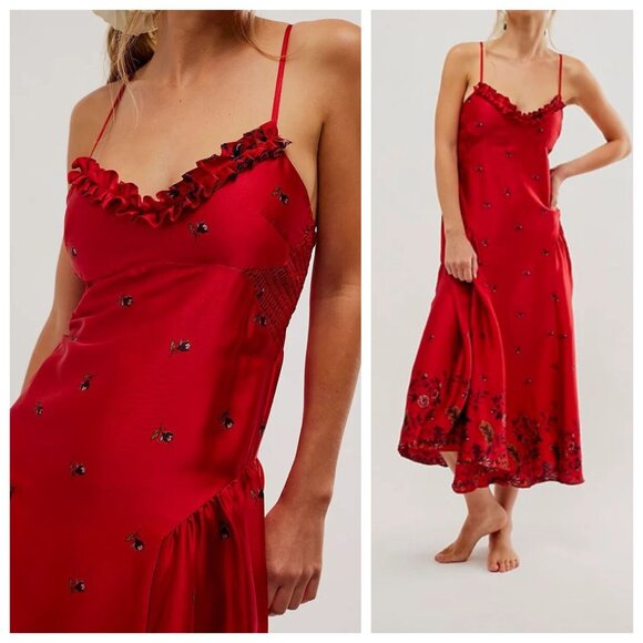 Free People Dresses & Skirts - NWT Free People Intimately On My Own Printed Maxi Dress Red, Size Medium